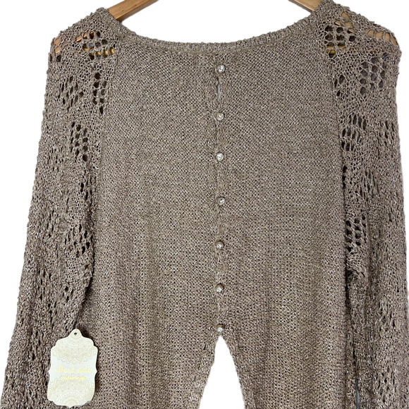 Altar'd State Size S/M Pointelle Knit Tunic Top Lace Trim Long Sleeve Taupe NWT - Picture 5 of 13